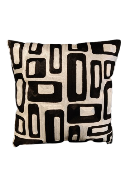 Kussen print zwart naturel glans